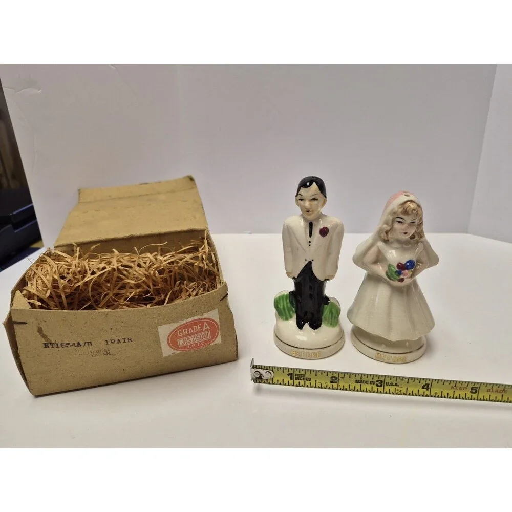 Vintage Bride Groom Before After Time Merches On Salt And Pepper Shakers